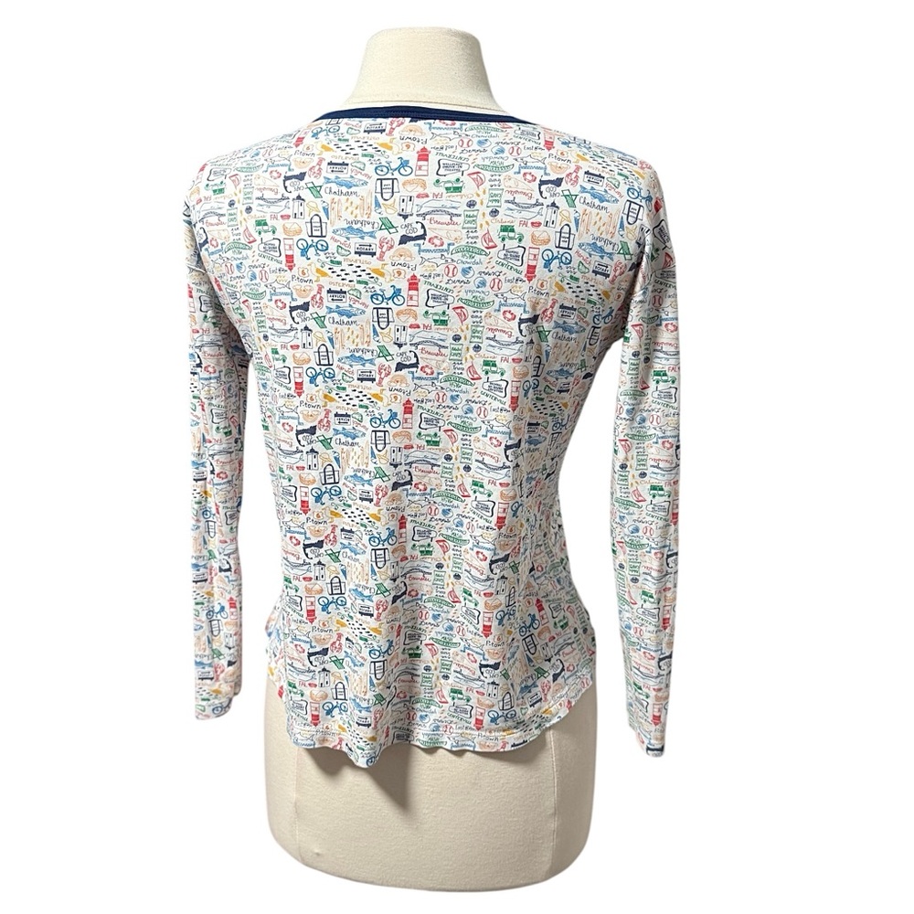 Women's Long Sleeve Printed Henley Pajama Top - Navy Trim - Picture 5 of 10